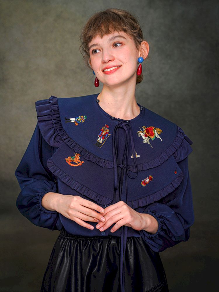 French Vintage Manor Loose Embroidered Shirt