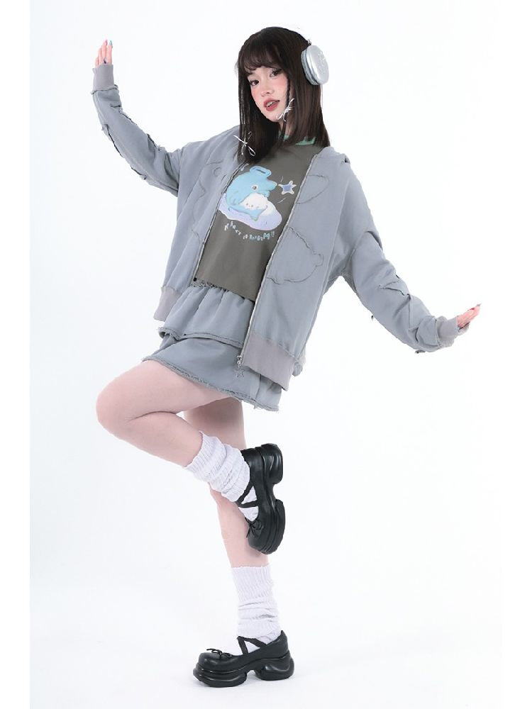 Rabbit Ears Hooded Sweatshirt Cardigan Jacket