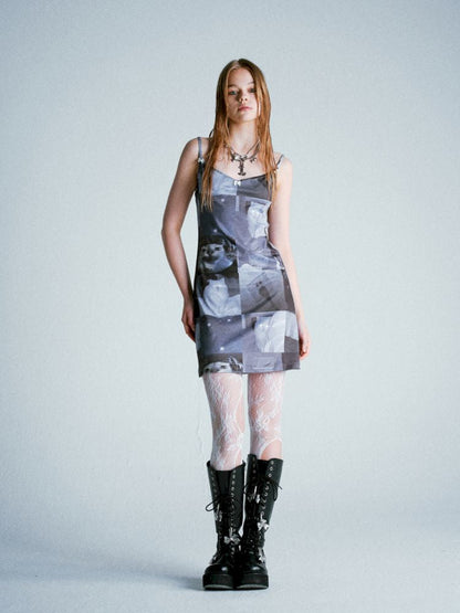 Nine-checkered cat halter dress