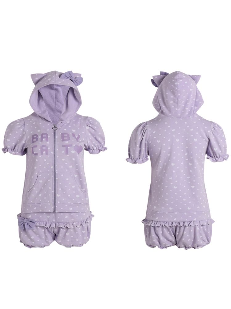 Bubble Sleeve Polka Dot Black White Purple Babycat Set