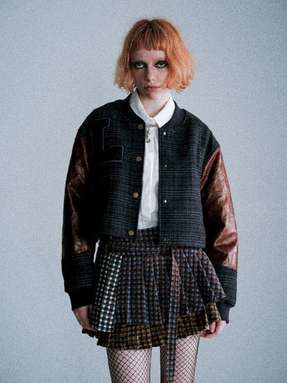 Checkered Patchwork Baseball Jacket