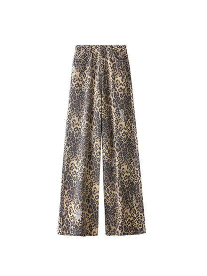 Leopard Print Canvas Wide Leg Pants