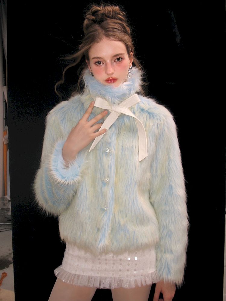 Blue Sweet Warm Fur Long Hair Outer