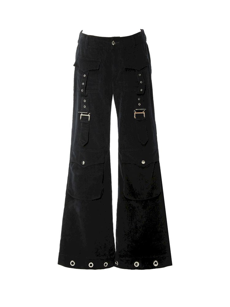 D-ring air eyelets decorated loose thin straight pants