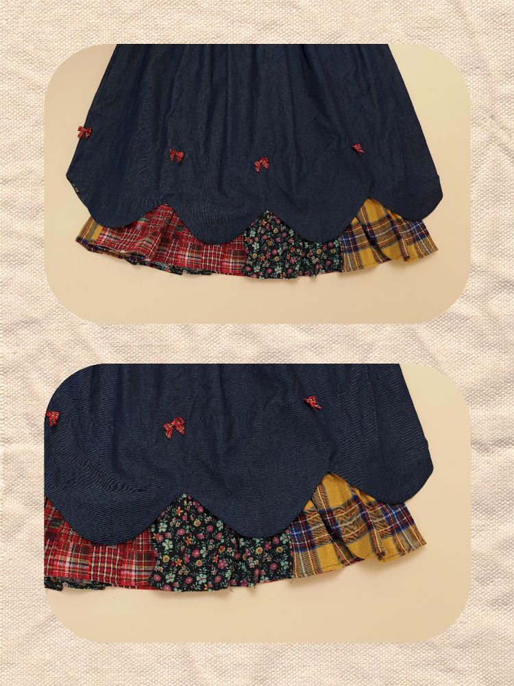 Petal Ribbon Quilted Denim Half-body Skirt