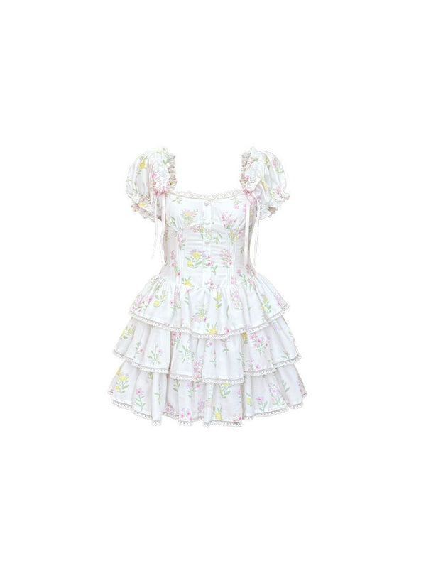 Holiday Floral Lace Square Neck Dress