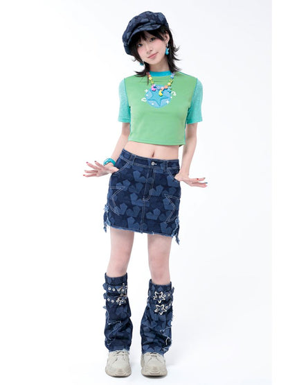 Dark Blue Star Denim Skirt