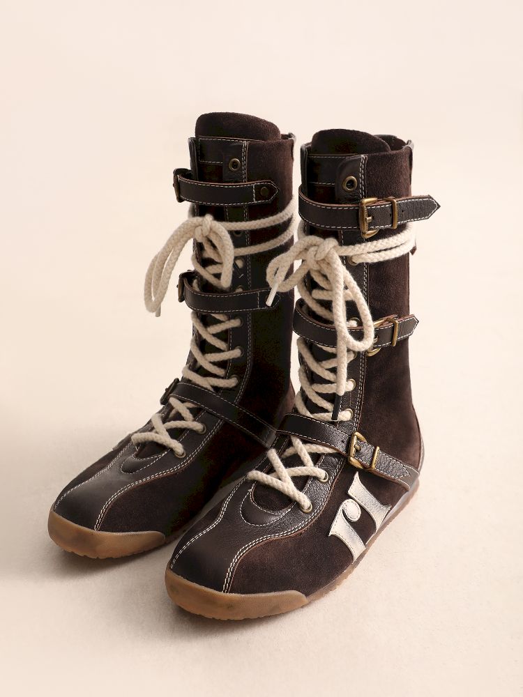 Lace Up Back Zipper Boxing Boots