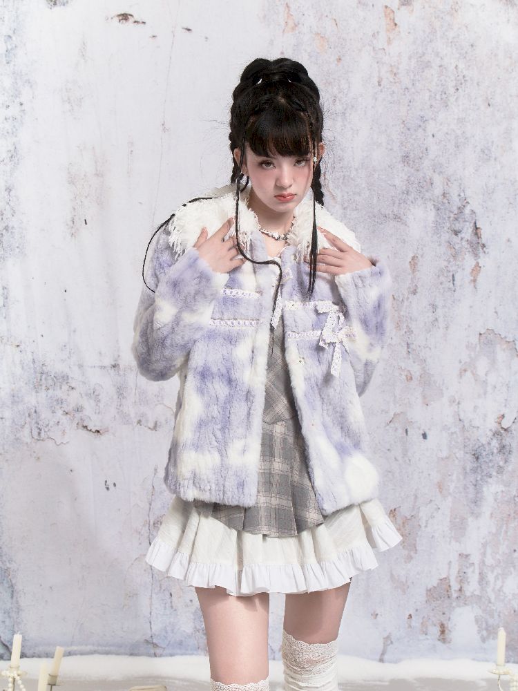 Tie-Dye Patchwork Rabbit Fur Coat