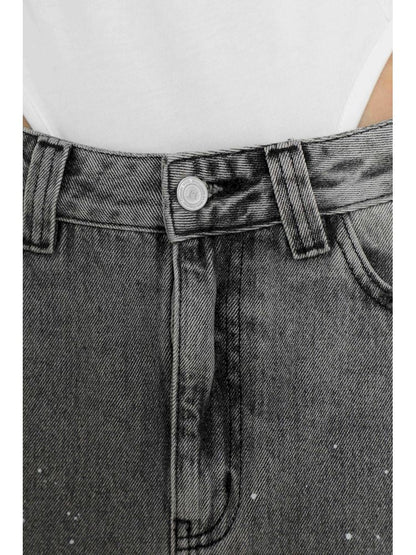 Multiple holes denim long skirt