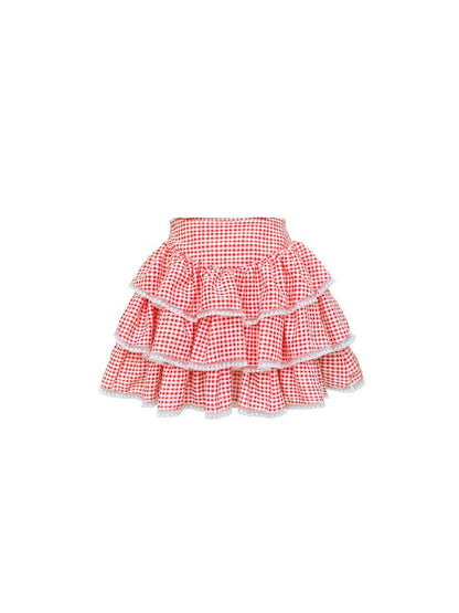 Red and white checkered bow lace set