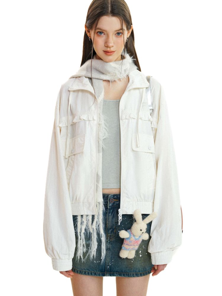 Lace Drawstring Loose Embroidered Jacket