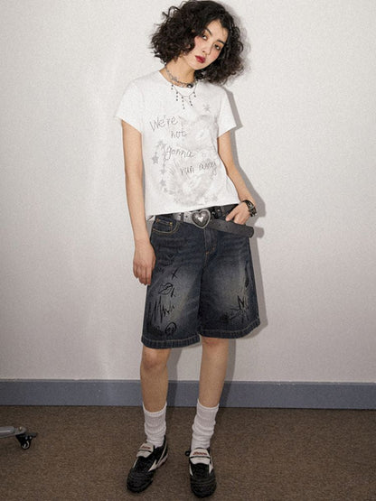 Denim shorts straight casual five-quarter pants