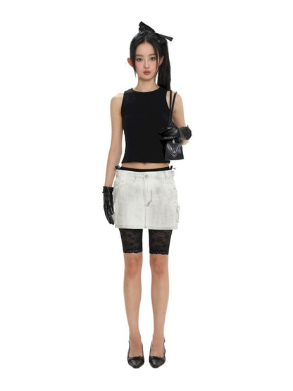 Dirty Hardware Tab Belt Denim Short Skirt