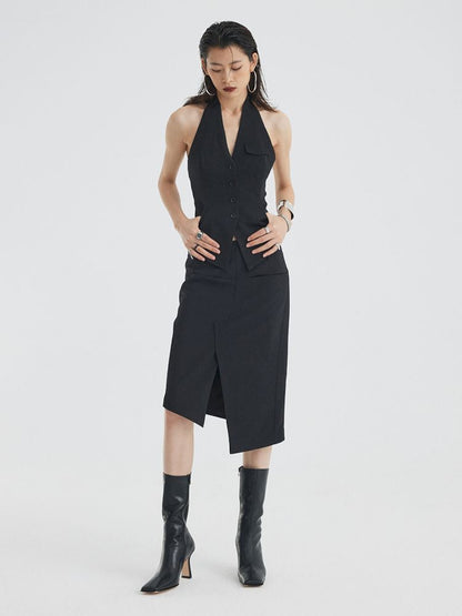 Asymmetric Slit Hem Suit