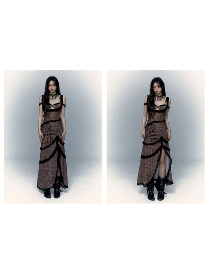 Street Rock Reversible Slim Leopard Mesh Long Dress