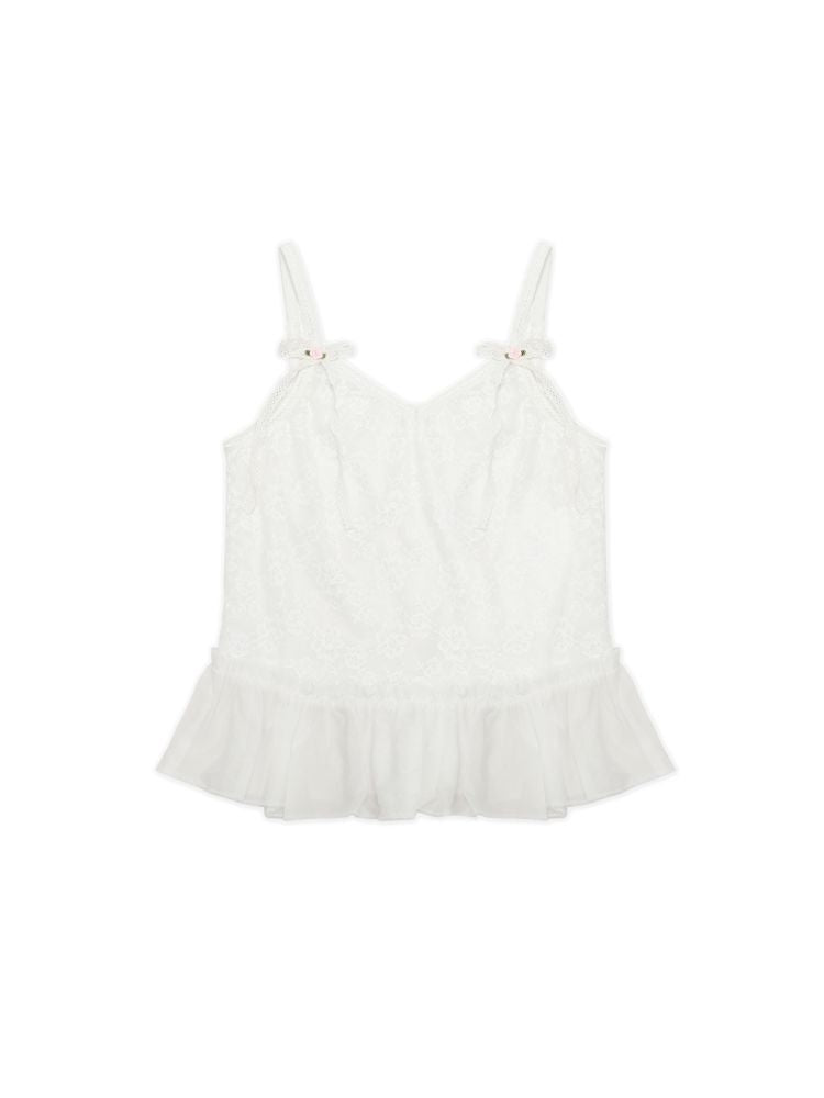 Romantic Crochet Lace Bow Flower Camisole