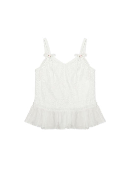 Romantic Crochet Lace Bow Flower Camisole