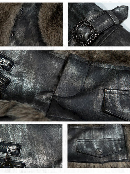 Fur splicing shorts leggings