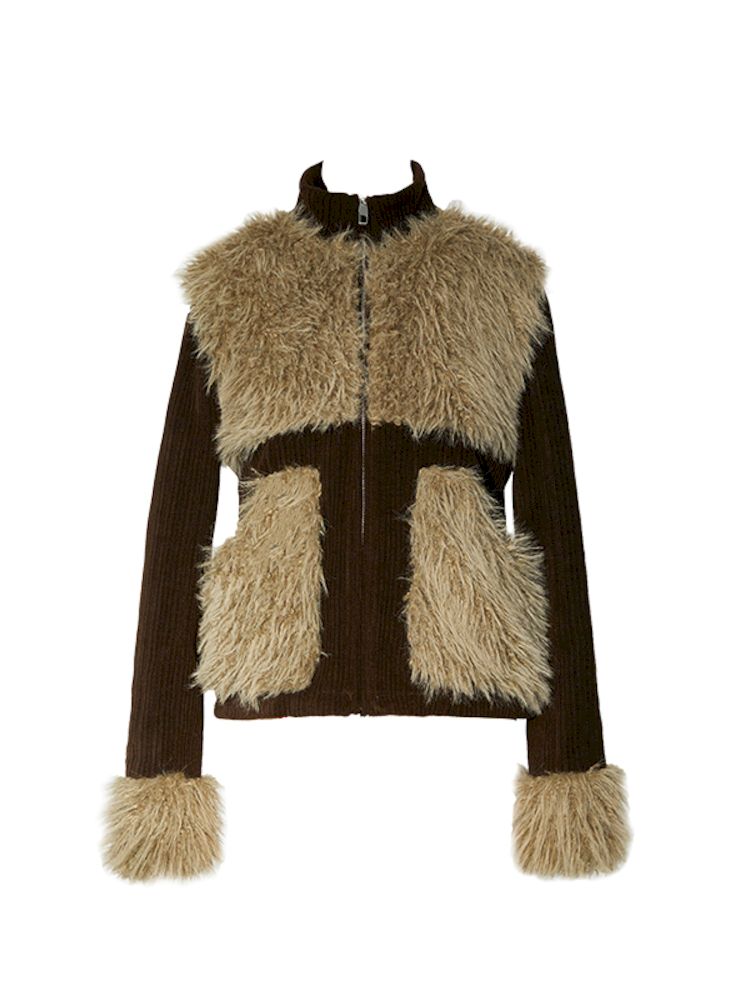 Corduroy Patchwork Fur Small Coat