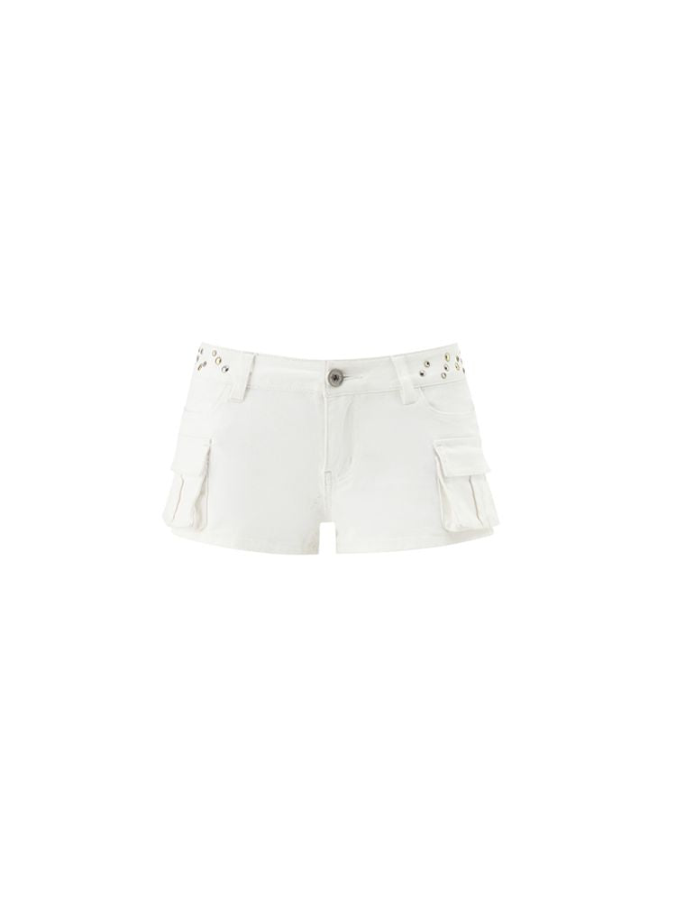 Studded Workwear Low Waisted Hipster Proportionate Shorts