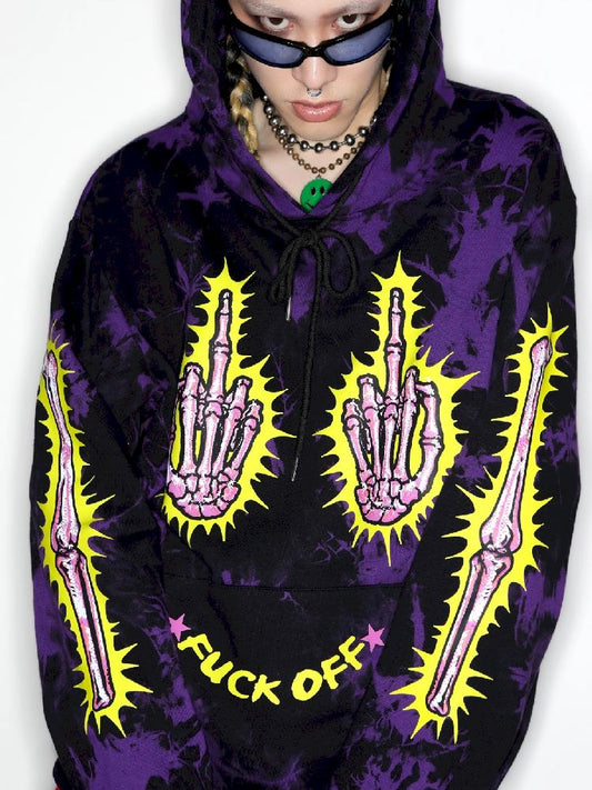 Dark Punk Middle Finger Tie-Dye Hooded Sweatshirt