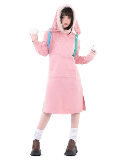 Rabbit Ears Hooded Sweatshirt Dress