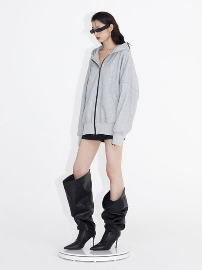 Loose Slouchy Gray oversize Zipper Hooded Sweatshirt