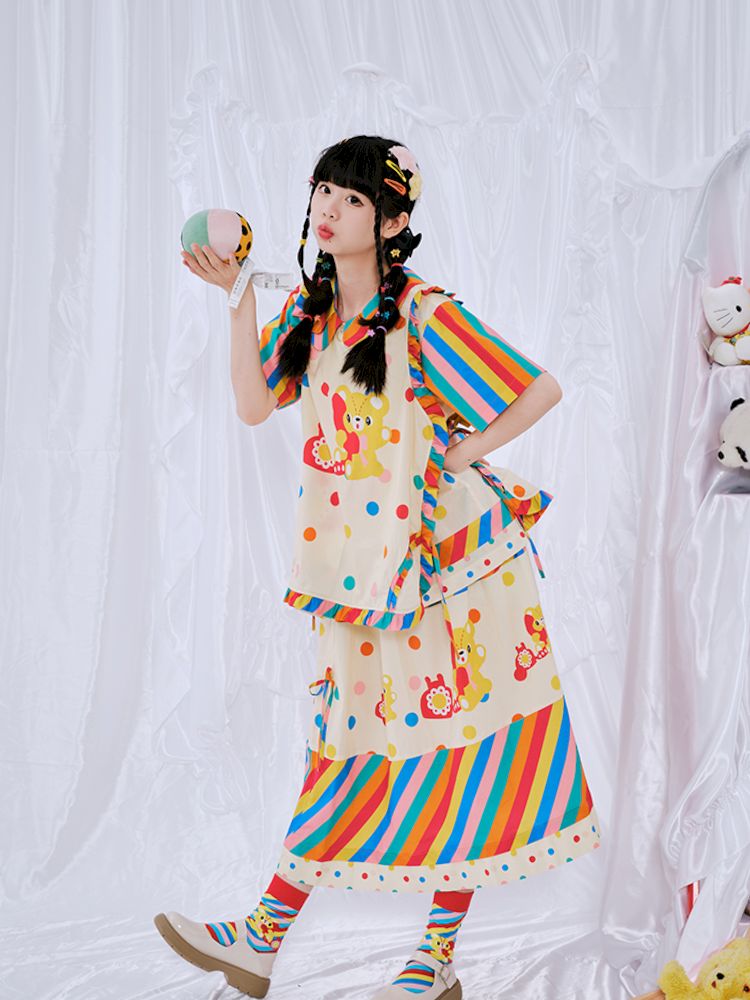 Rainbow Diary Printed Patchwork Half Skirt