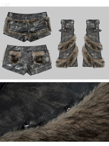 Fur splicing shorts leggings