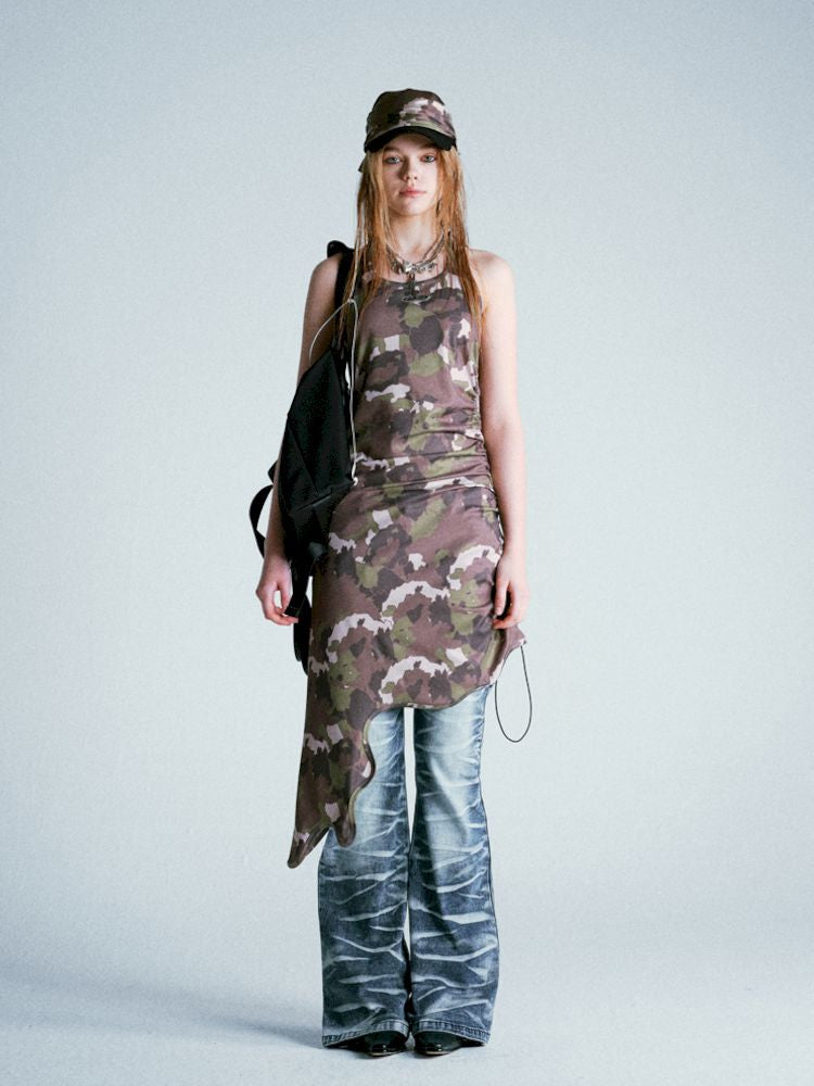 Camouflage Bear Hanging Neck Dress