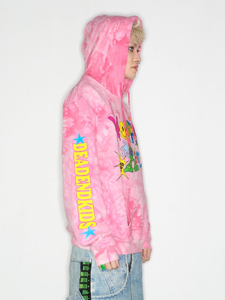 Smiley Pink Tie-Dye Hooded Sweatshirt