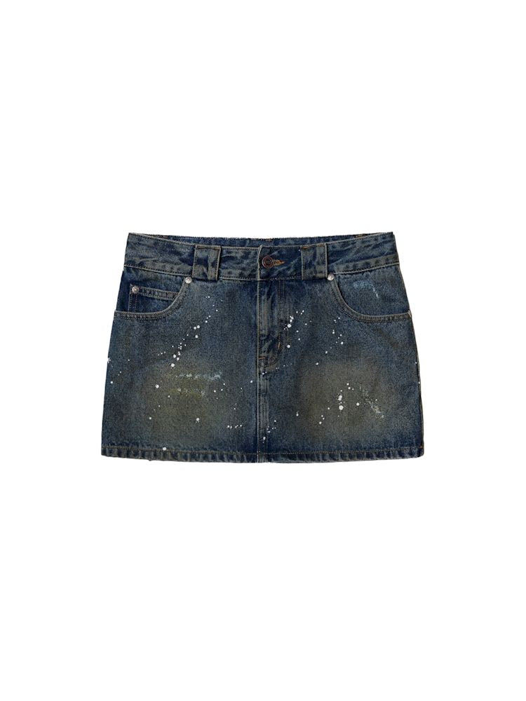 Heavy industry splash ink spray denim short skirt