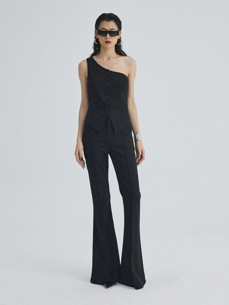 Mid Waist Slim Flared Western Trousers