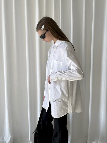 Hem Embroidered Left Slit Embroidered Shirt