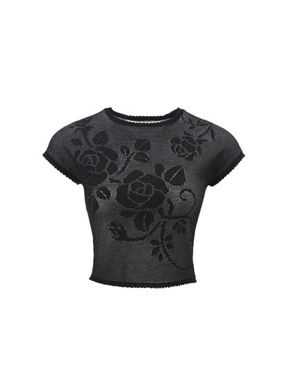 Fine flash knitted short-sleeved T-shirt