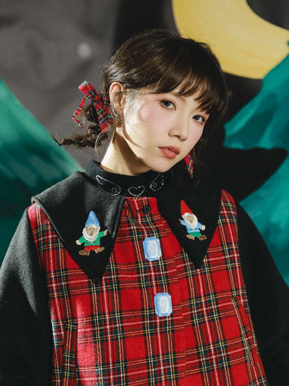 Red Grid Patchwork Lolita Silhouette Short Jacket