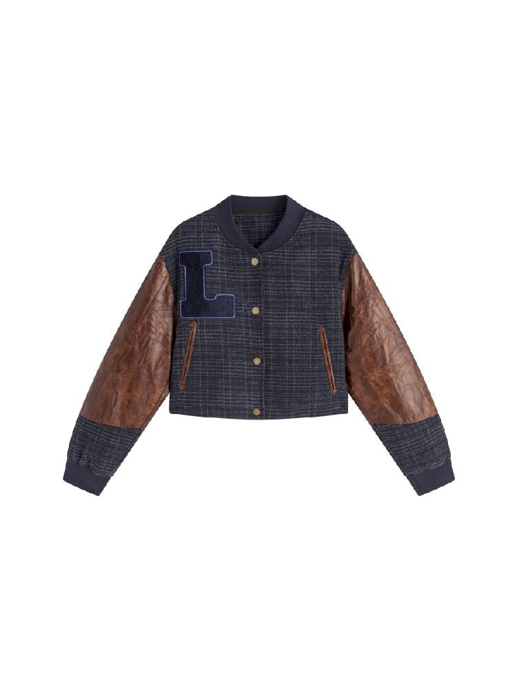 Checkered Patchwork Baseball Jacket