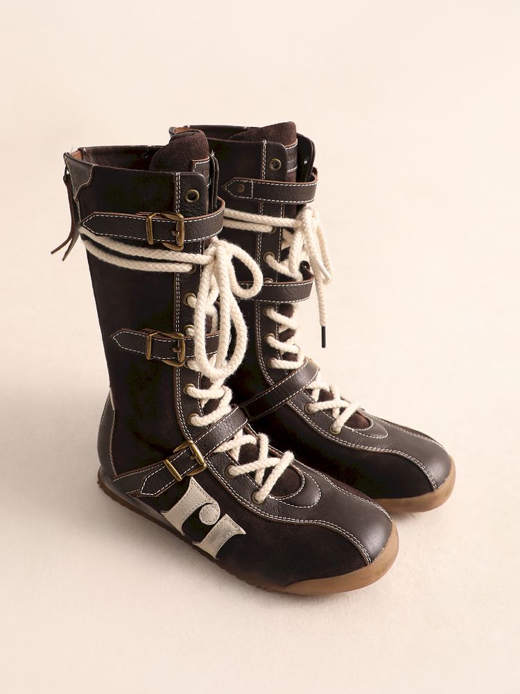 Lace Up Back Zipper Boxing Boots