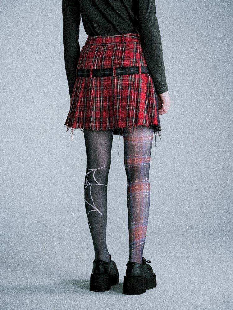 Checkered Patchwork Pleated Skirt