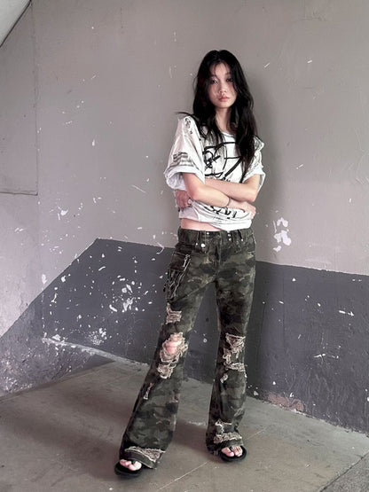 Camouflage Low Waisted Work Pants