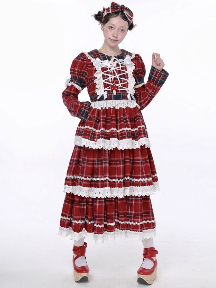 Christmas Red Plaid Cake Dress