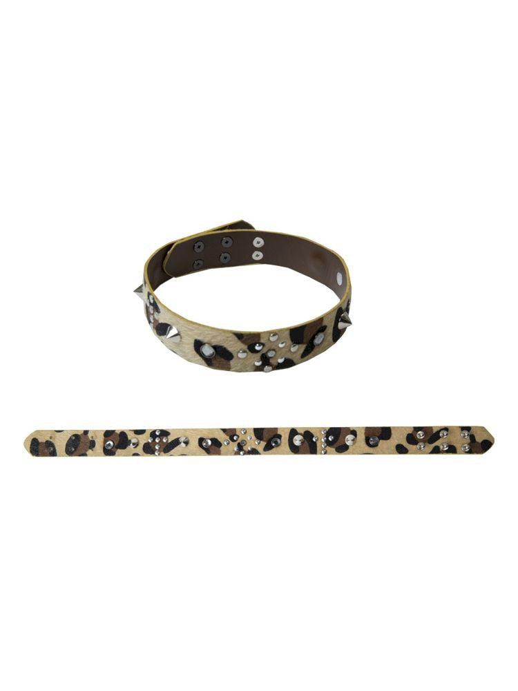 Retro Punk Leopard Hot Drilling Rivets Choker Hundred Collar Bracelet