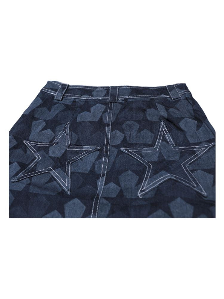 Dark Blue Star Denim Skirt