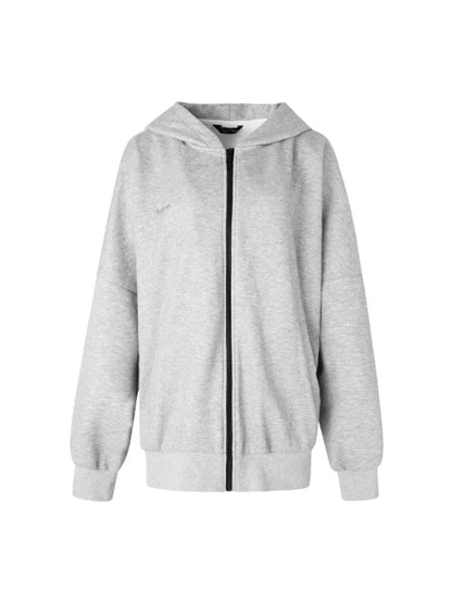 Loose Slouchy Gray oversize Zipper Hooded Sweatshirt