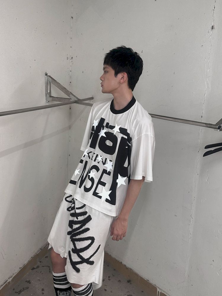 Cropped Oversize Baseball Short Sleeve Wide Shoulder T-Shirt