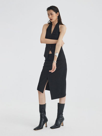 Asymmetric Slit Hem Suit