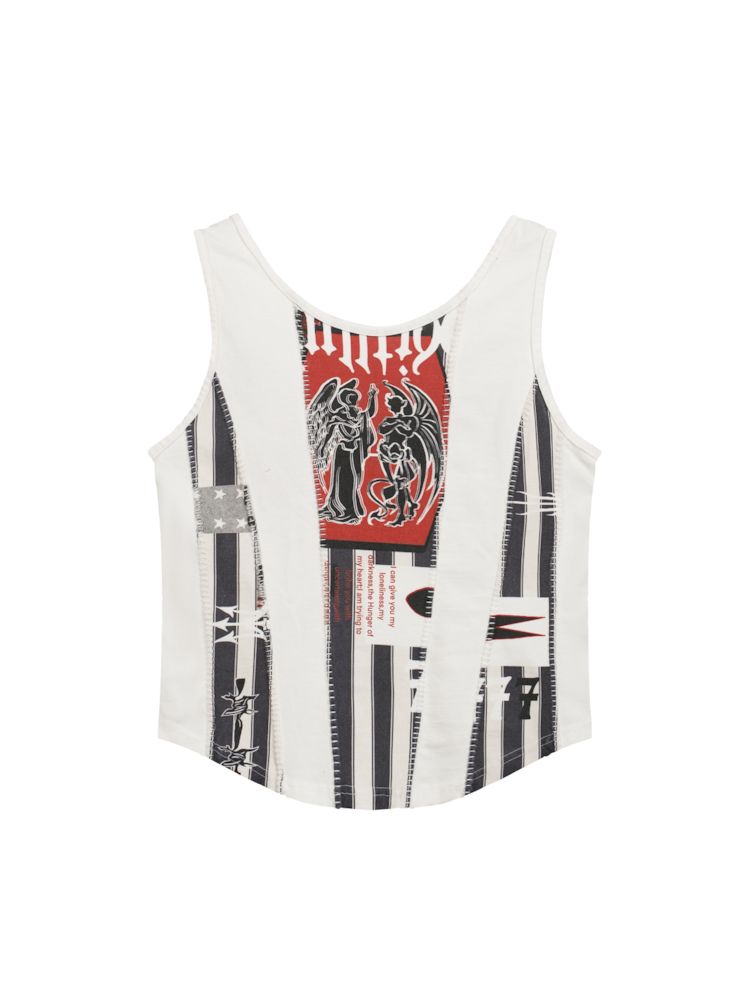 Irregular print patchwork vest T-shirt