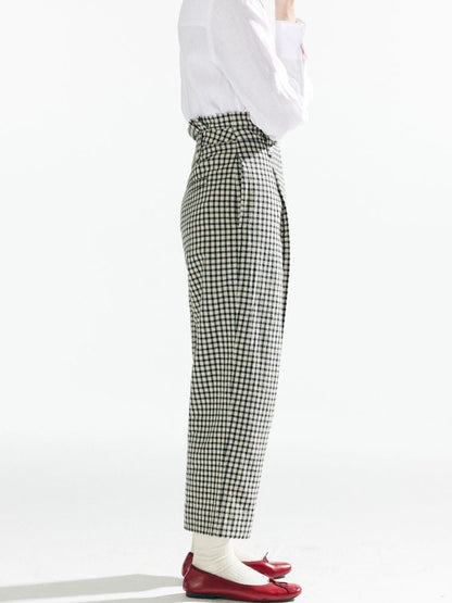 Plaid High Waist Tapered Pants