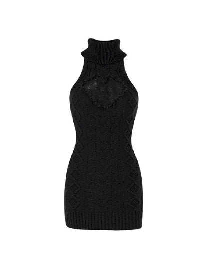 High neck knit undershirt dress